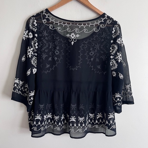 Free People Pennies Shear Emroboidered Top in Navy Combo Top - Picture 5 of 5